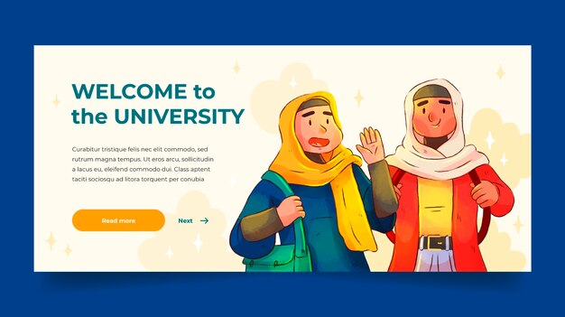 Banner horizontal de chicas musulmanas dibujadas a mano