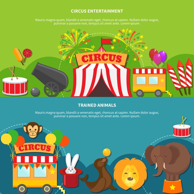 Banner horizontal de circo entretenimiento.