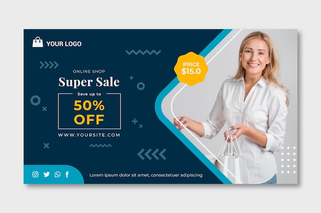 Vector gratuito banner horizontal de compras en línea