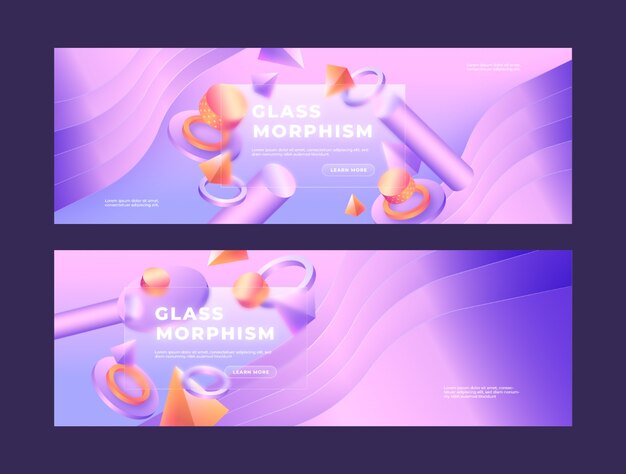 Banner horizontal degradado de morfismo de vidrio