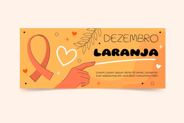 Banner horizontal dezembro laranja plano dibujado a mano