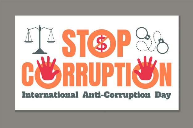 Banner horizontal del día anticorrupción plano dibujado a mano