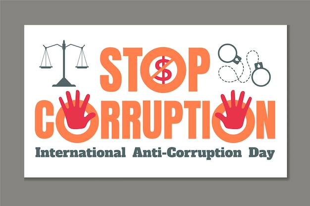 Banner horizontal del día anticorrupción plano dibujado a mano