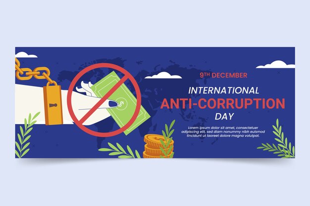 Banner horizontal del día anticorrupción plano dibujado a mano