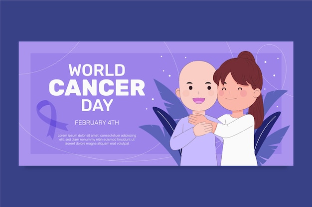 Vector gratuito banner horizontal del día mundial del cáncer plano