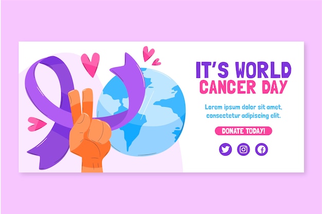 Vector gratuito banner horizontal del día mundial del cáncer plano