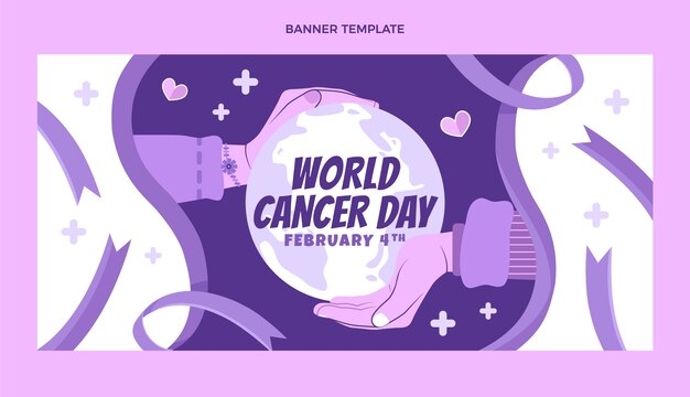 Vector gratuito banner horizontal del día mundial del cáncer plano