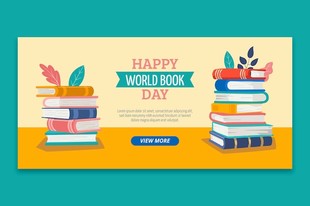 Vector gratuito banner horizontal del día mundial del libro plano dibujado a mano