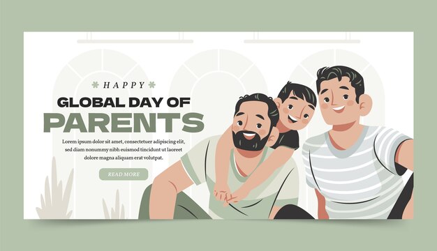 Banner horizontal del día mundial de los padres dibujado a mano