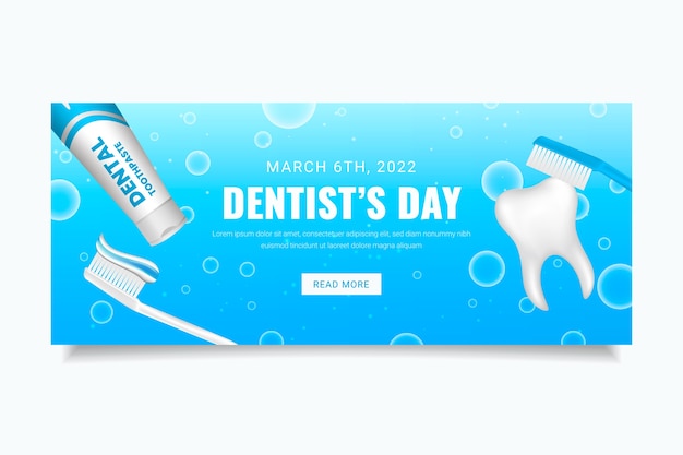 Vector gratuito banner horizontal del día nacional del dentista realista