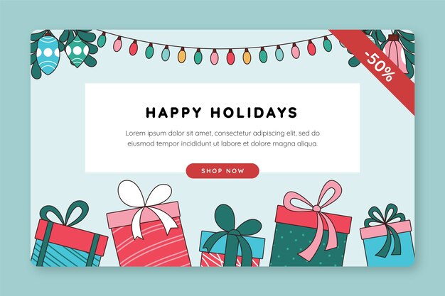 Banner horizontal dibujados a mano felices fiestas