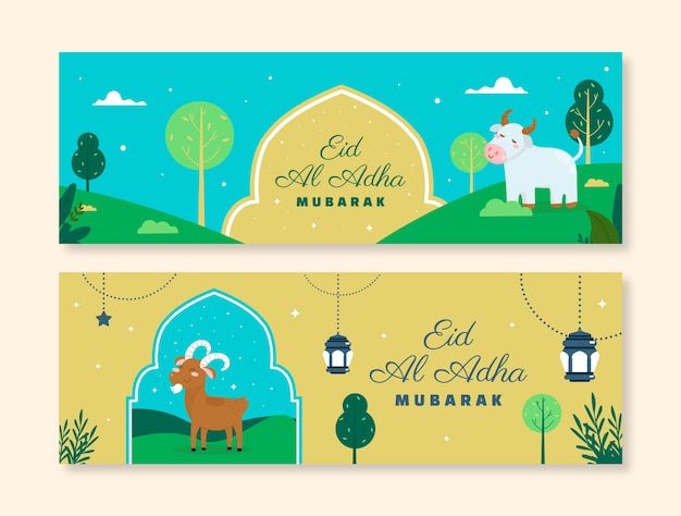 Banner horizontal de eid al-adha dibujado a mano