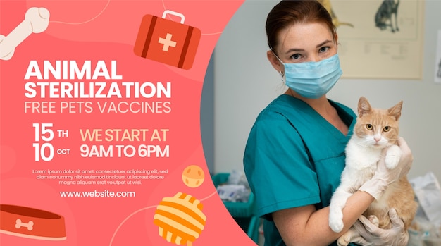 Vector gratuito banner horizontal de esterilización animal dibujado a mano