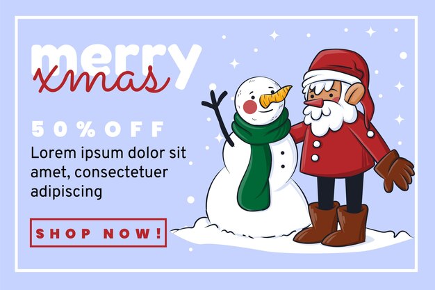 Banner horizontal de felices fiestas dibujadas a mano