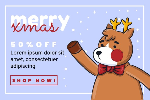 Banner horizontal de felices fiestas dibujadas a mano