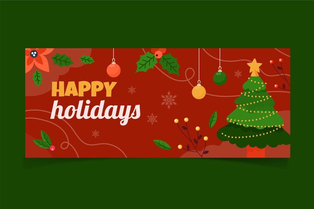 Banner horizontal de felices fiestas plano dibujado a mano