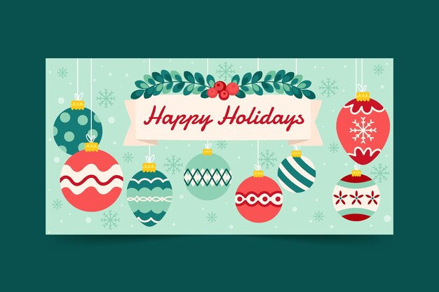 Banner horizontal de felices fiestas plano dibujado a mano