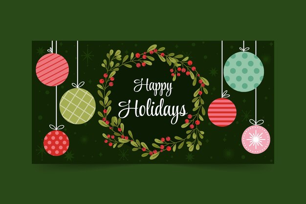 Banner horizontal de felices fiestas plano dibujado a mano
