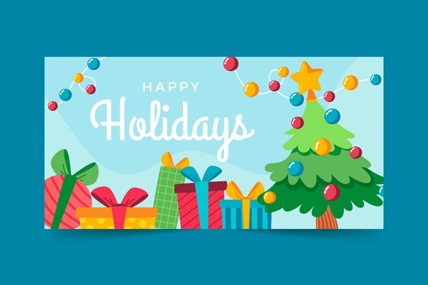 Banner horizontal de felices fiestas plano dibujado a mano