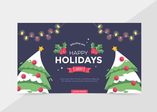 Banner horizontal de felices fiestas plano dibujado a mano