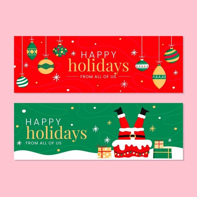 Banner horizontal de felices fiestas plano dibujado a mano