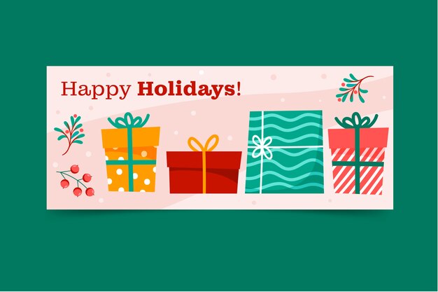 Banner horizontal de felices fiestas plano dibujado a mano