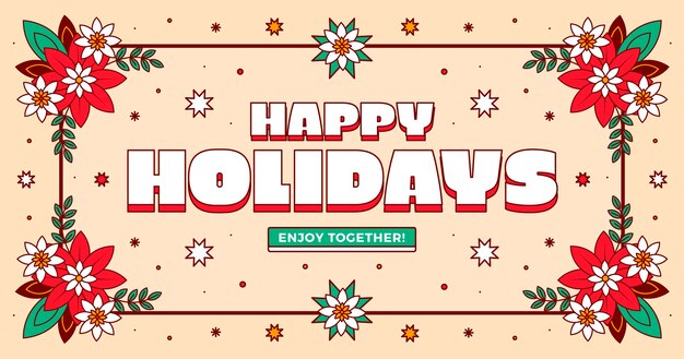 Banner horizontal de felices fiestas plano dibujado a mano