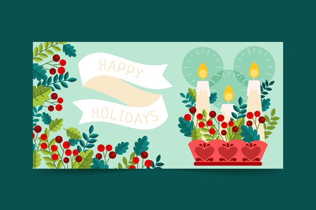 Banner horizontal de felices fiestas plano dibujado a mano