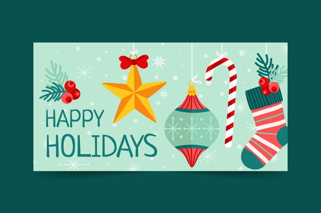 Banner horizontal de felices fiestas plano dibujado a mano