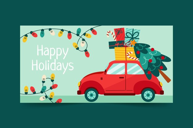 Banner horizontal de felices fiestas plano dibujado a mano