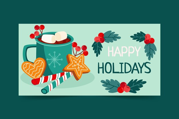 Banner horizontal de felices fiestas plano dibujado a mano