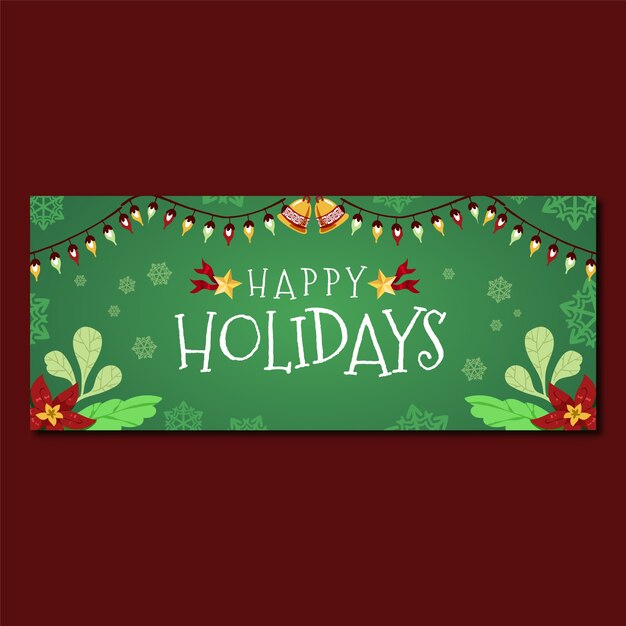 Banner horizontal de felices fiestas plano dibujado a mano