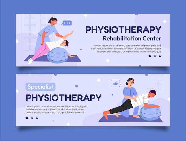 Vector gratuito banner horizontal de fisioterapia deportiva dibujado a mano