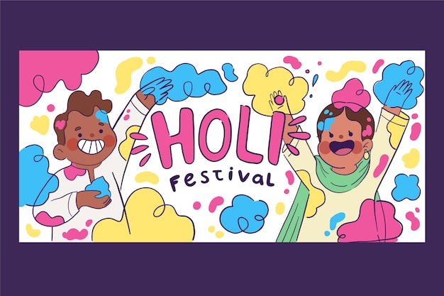 Banner horizontal holi dibujado a mano