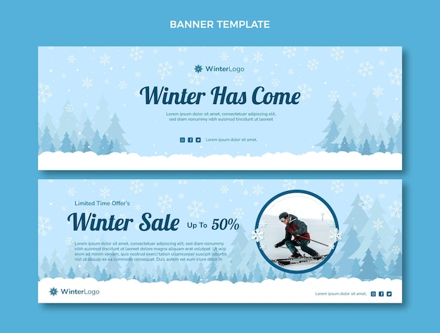 Vector gratuito banner horizontal de invierno dibujado a mano