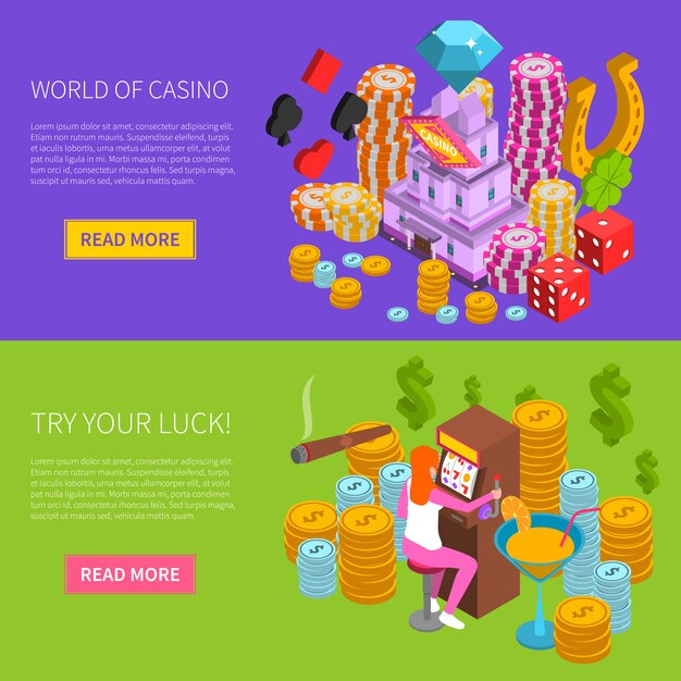 Banner horizontal isométrico de casino