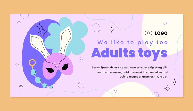 Banner horizontal de juguetes sexuales dibujados a mano