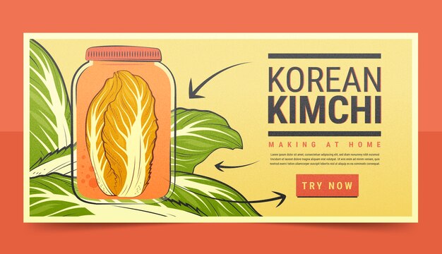 Banner horizontal de kimchi dibujado a mano