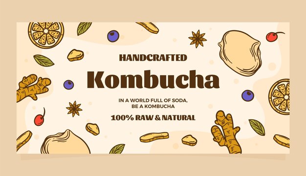 Vector gratuito banner horizontal de kombucha dibujado a mano