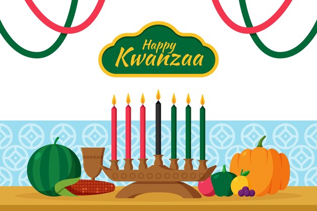 Banner horizontal de kwanzaa plano dibujado a mano fondo de kwanzaa plano