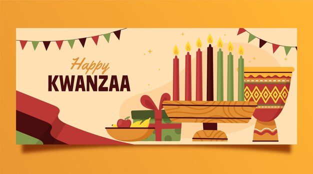 Banner horizontal de kwanzaa plano dibujado a mano