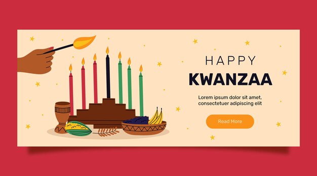 Banner horizontal de kwanzaa plano dibujado a mano