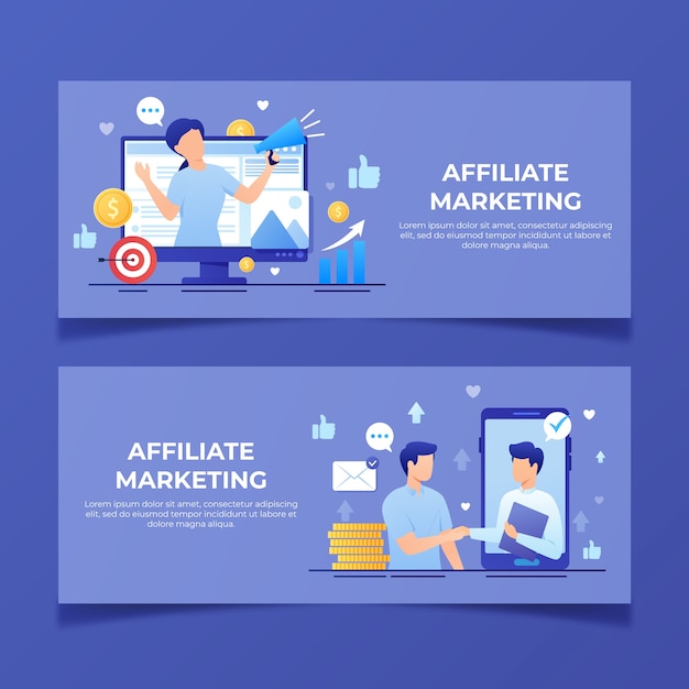 Banner horizontal de marketing de afiliación degradado