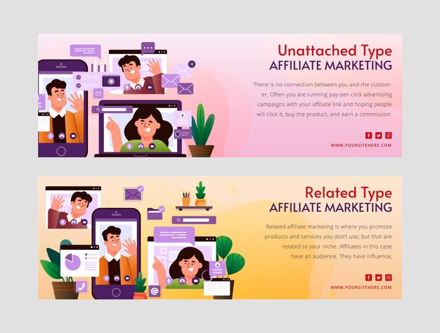 Banner horizontal de marketing de afiliación degradado