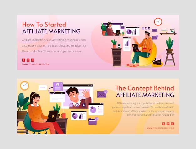 Banner horizontal de marketing de afiliación degradado