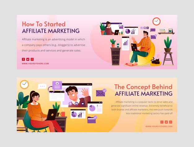 Banner horizontal de marketing de afiliación degradado