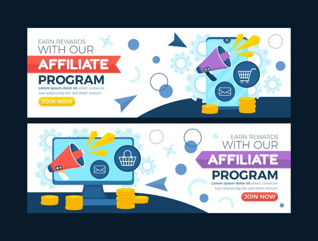 Banner horizontal de marketing de afiliación de diseño plano