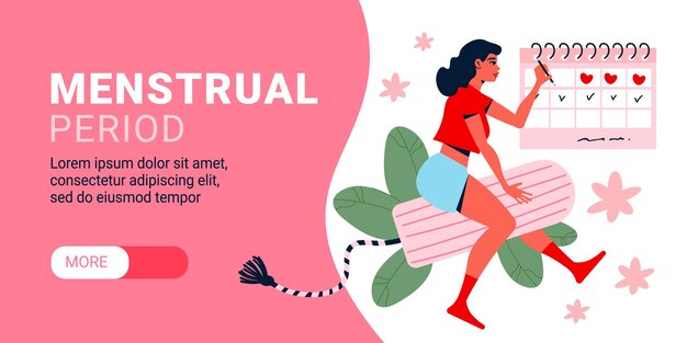 banner horizontal de menstruación de mujer