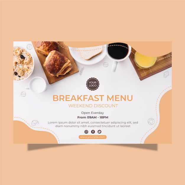 Vector gratuito banner horizontal de menú de desayuno