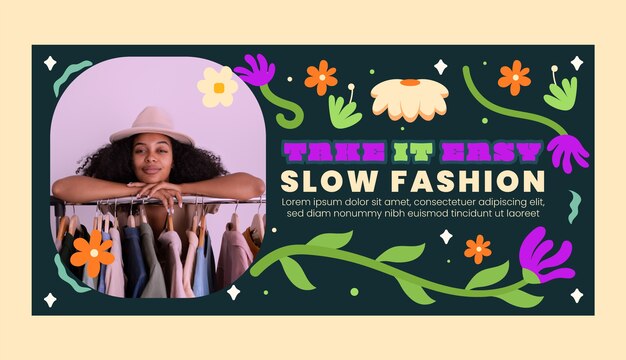 Banner horizontal del mercado hippie dibujado a mano